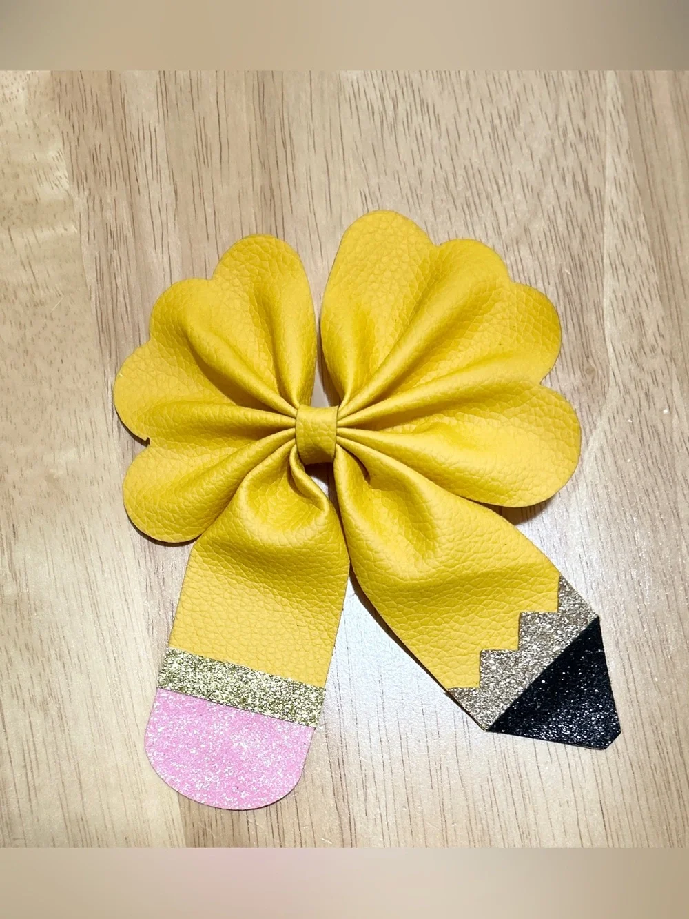 Pencil Kids Bow Hair Clip with Glitter Accents